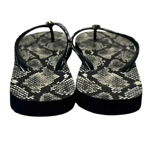 Tory Burch Flip Flops in the Black and White Roccia Snakeskin print. Size 6 - Picture 6 of 9
